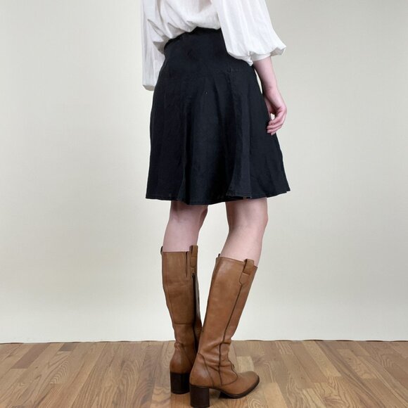 Vintage 100% Linen Drop Waist Mini Midi Skirt Low High Rise Coastal Cowgirl Y2K - Picture 2 of 11